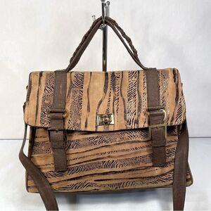 BROWN & TAN SUEDE & LEATHER ANIMAL EXOTIC BAG